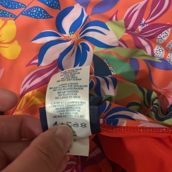 Caribbean Joe Ruffle Sleeve Adjustable Strap Coral Orange Floral Swimsuit 14 - Picture 8 of 9